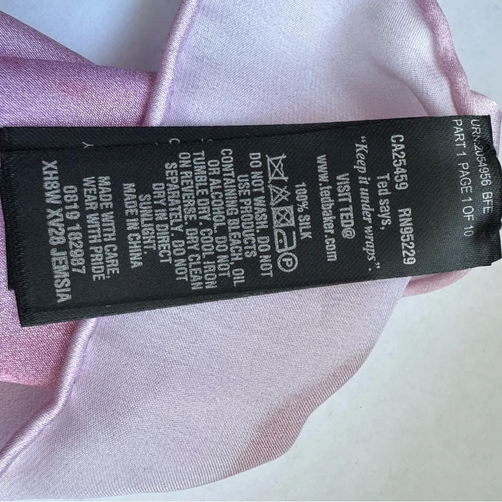 Ted Baker Pink and Gray Silk Scarf 70” x 26”. FREE GIFT WITH THIS PURCHASE. - Picture 5 of 5